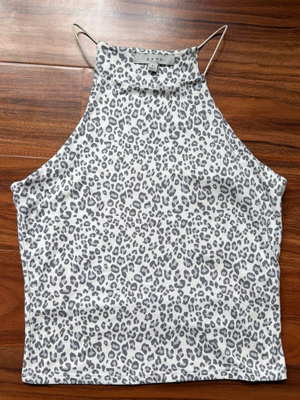 gaze High Neck Leopard Print Tank Top - White/Gray